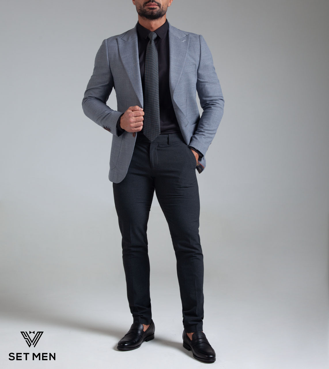 کت تک نیمه آستر یقه بلیزر دو دکمه