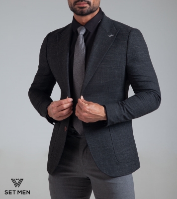 کت تک نیمه آستر یقه بلیزر دو دکمه