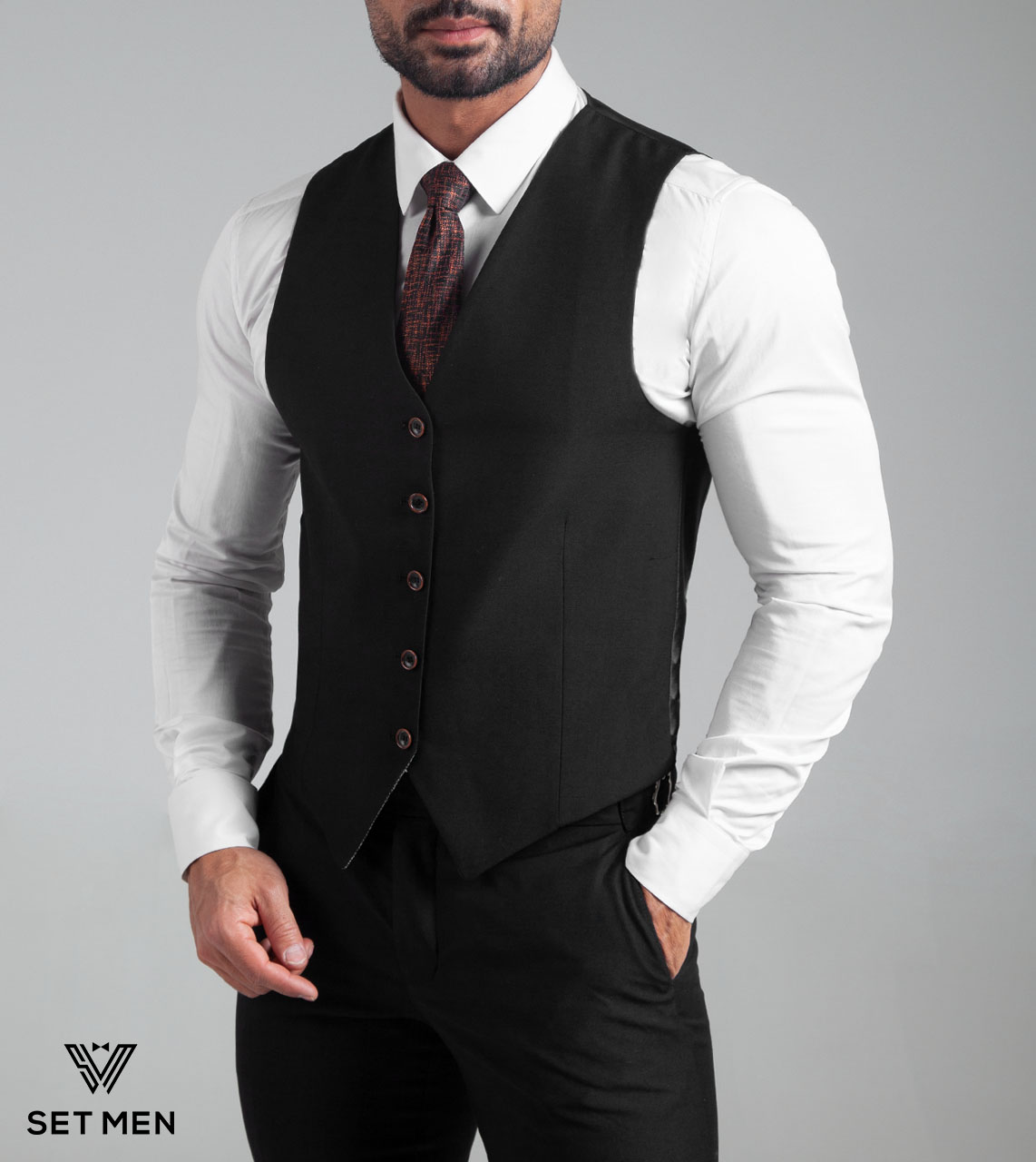 کت و شلوار مردانه نیم آستر یقه انگلیسی دو دکمه