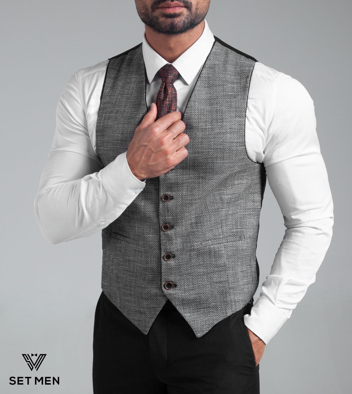 کت و شلوار مردانه نیم آستر یقه انگلیسی دو دکمه