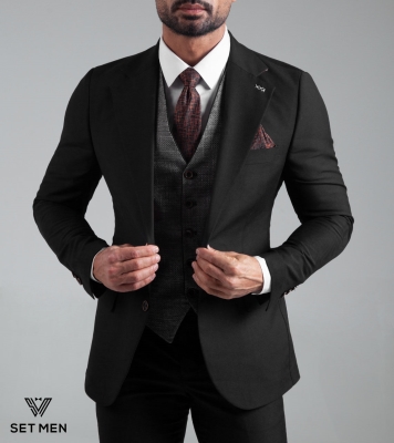 کت و شلوار مردانه نیم آستر یقه انگلیسی دو دکمه