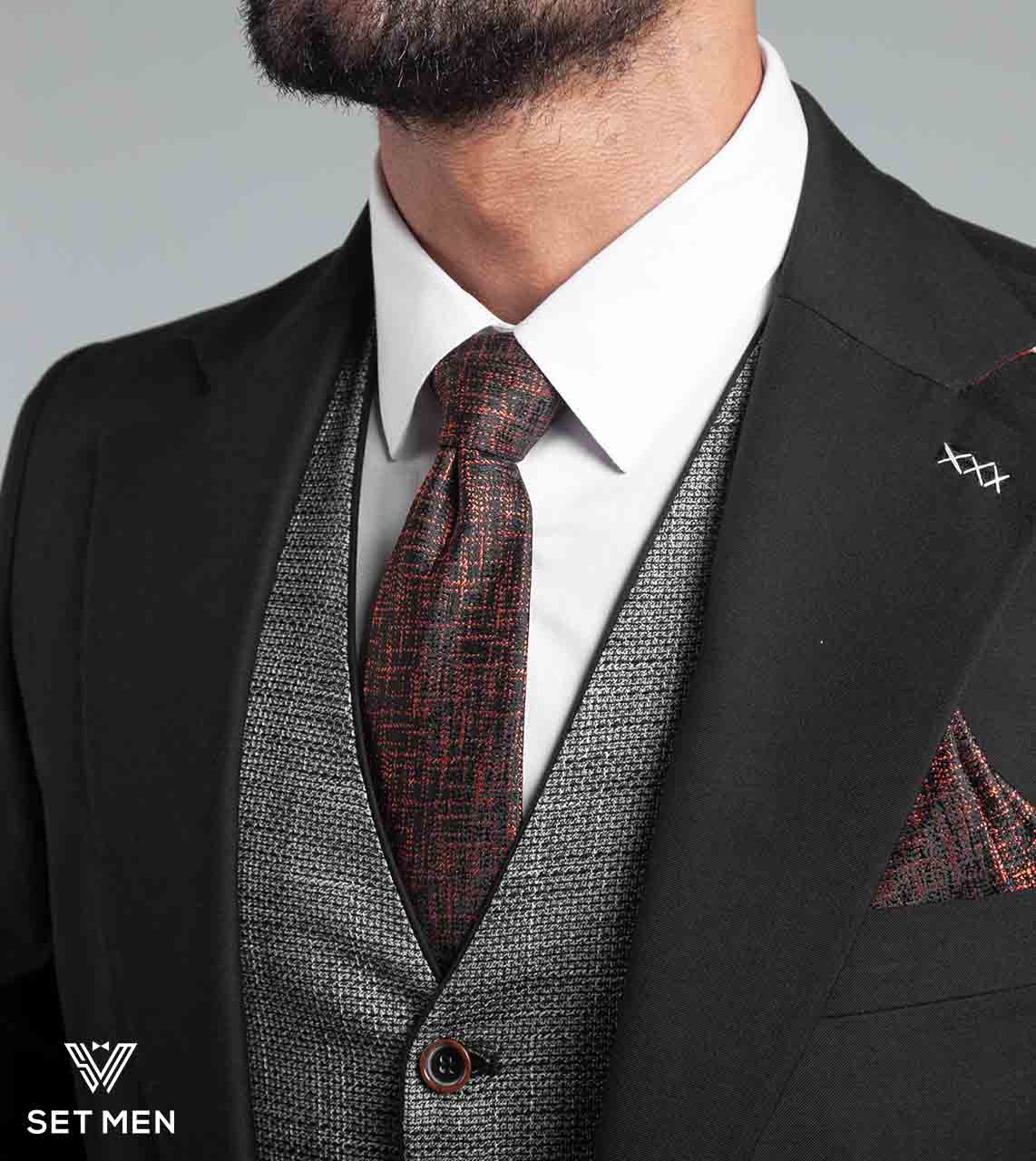 کت و شلوار مردانه نیم آستر یقه انگلیسی دو دکمه