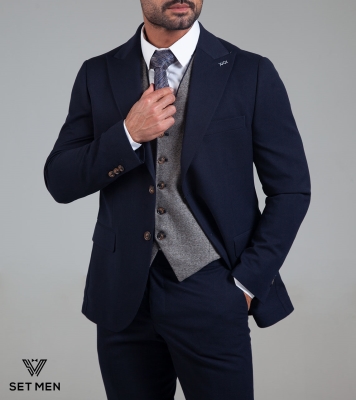 کت و شلوار سه تکه نیمه آستر یقه بلیزر دو دکمه