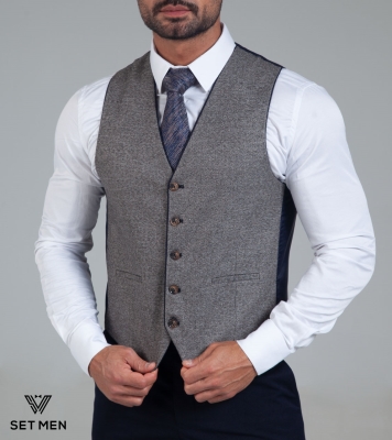 کت و شلوار سه تکه نیمه آستر یقه بلیزر دو دکمه