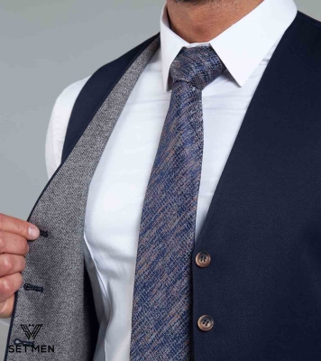 کت و شلوار سه تکه نیمه آستر یقه بلیزر دو دکمه