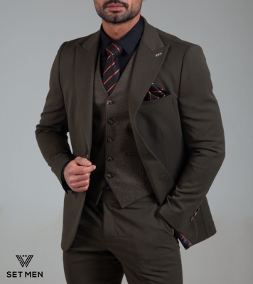 کت و شلوار سه تکه نیمه آستر یقه بلیزر دو دکمه