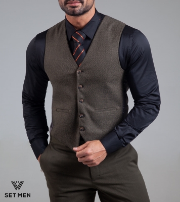 کت و شلوار سه تکه نیمه آستر یقه بلیزر دو دکمه