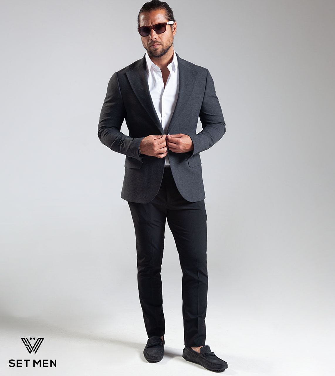 کت تک مردانه یقه انگلیسی یک دکمه دوچاک