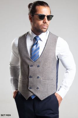 کت و شلوار مردانه سه تکه یقه بلیزر دو دکمه