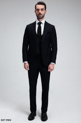 کت و شلوار مردانه سه تکه یقه بلیزر دودکمه دوچاک