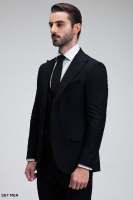 کت و شلوار مردانه سه تکه یقه بلیزر دودکمه دوچاک