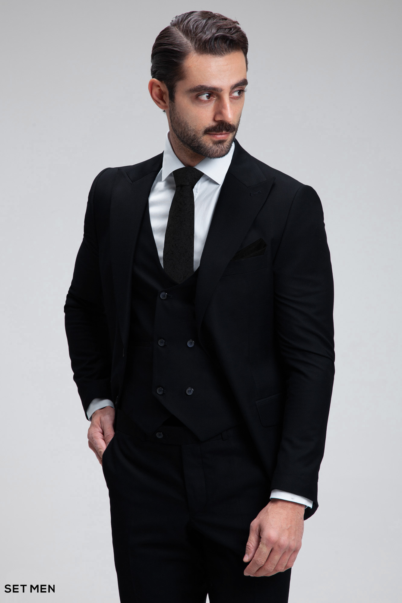 کت و شلوار مردانه سه تکه یقه بلیزر دودکمه دوچاک