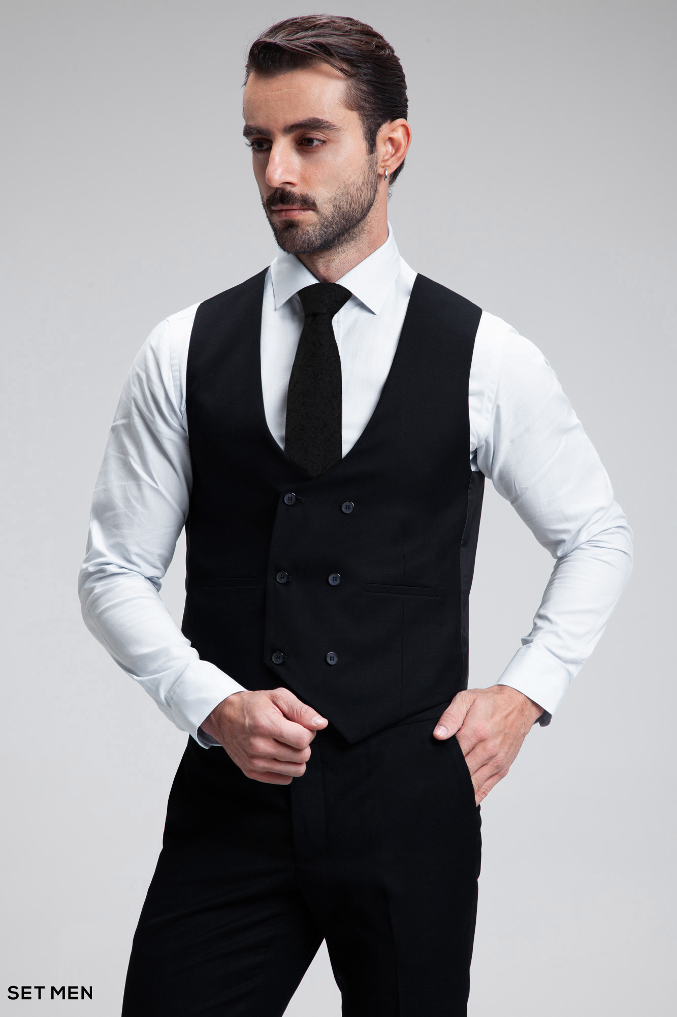 کت و شلوار مردانه سه تکه یقه بلیزر دودکمه دوچاک