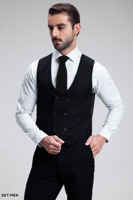 کت و شلوار مردانه سه تکه یقه بلیزر دودکمه دوچاک