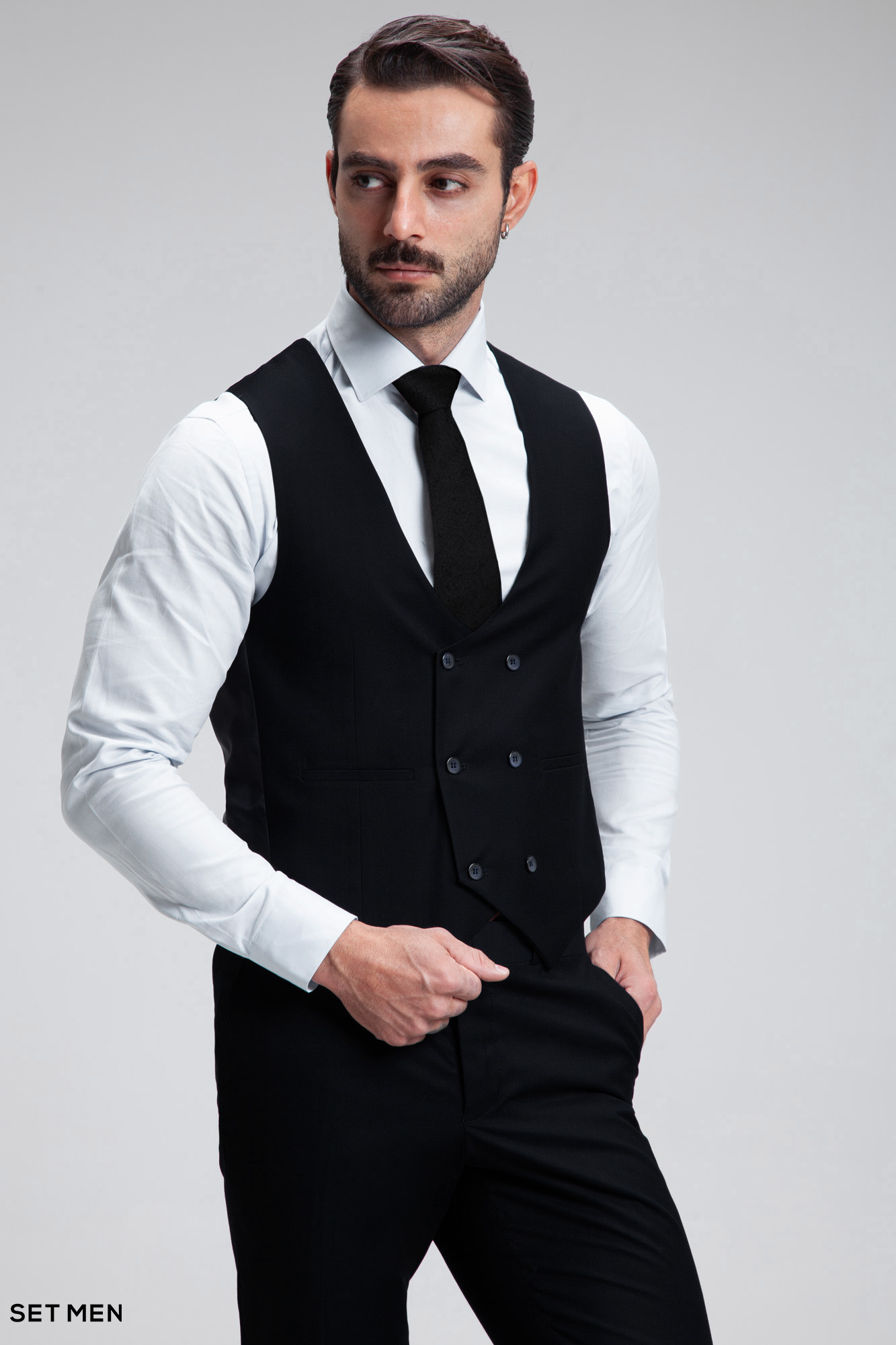 کت و شلوار مردانه سه تکه یقه بلیزر دودکمه دوچاک