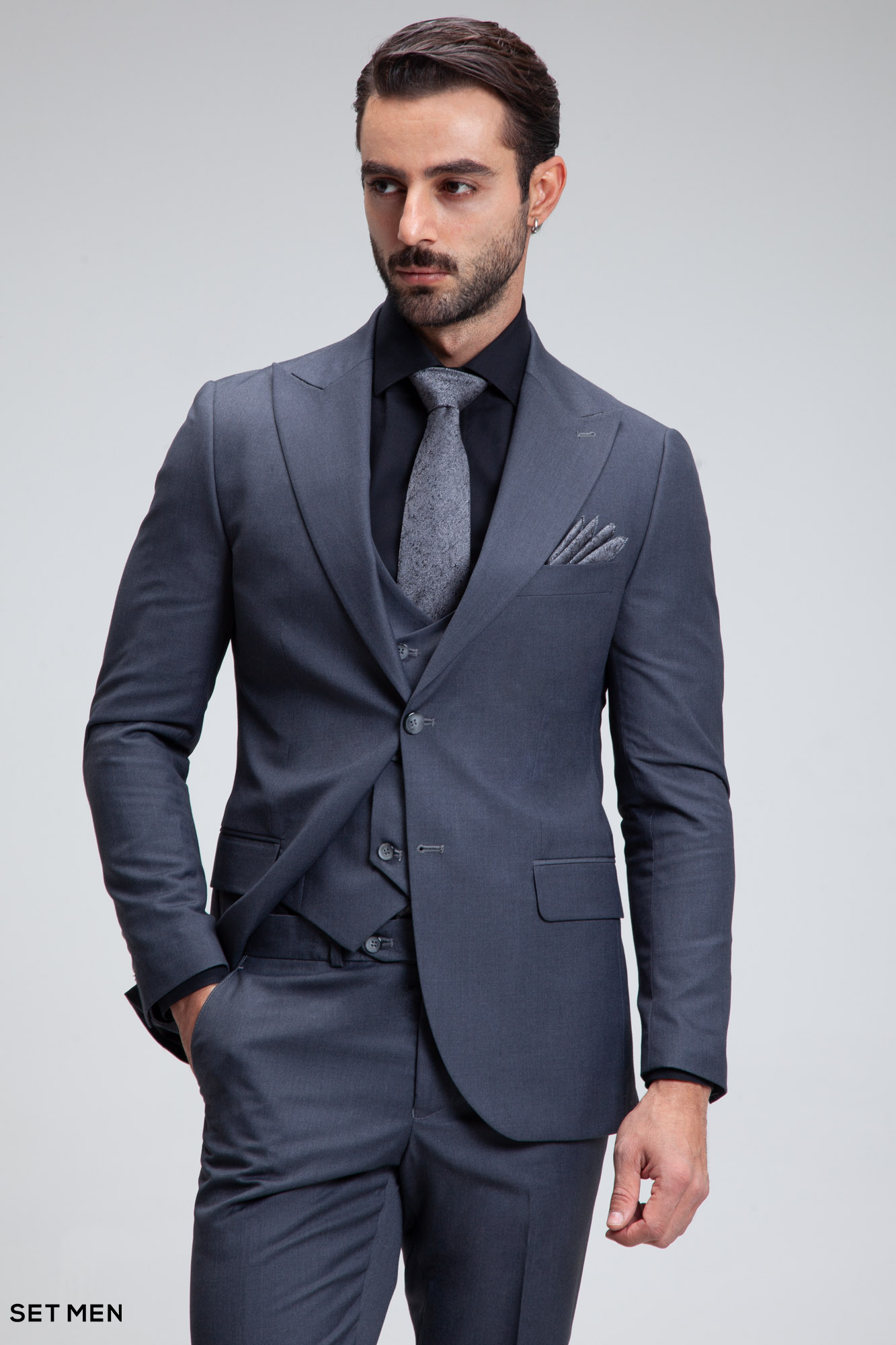 کت و شلوار مردانه سه تکه یقه بلیزر دودکمه دوچاک