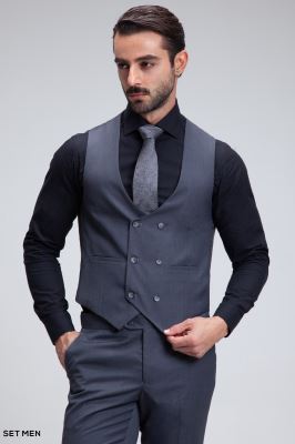 کت و شلوار مردانه سه تکه یقه بلیزر دودکمه دوچاک