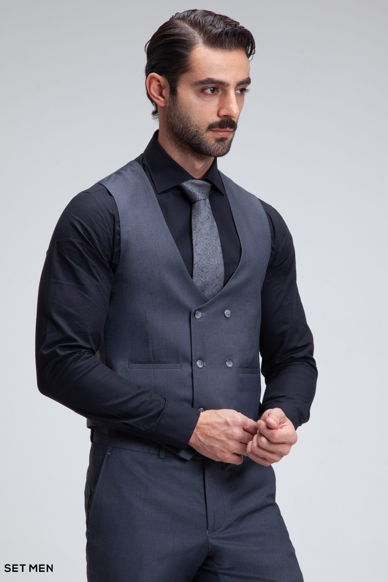 کت و شلوار مردانه سه تکه یقه بلیزر دودکمه دوچاک