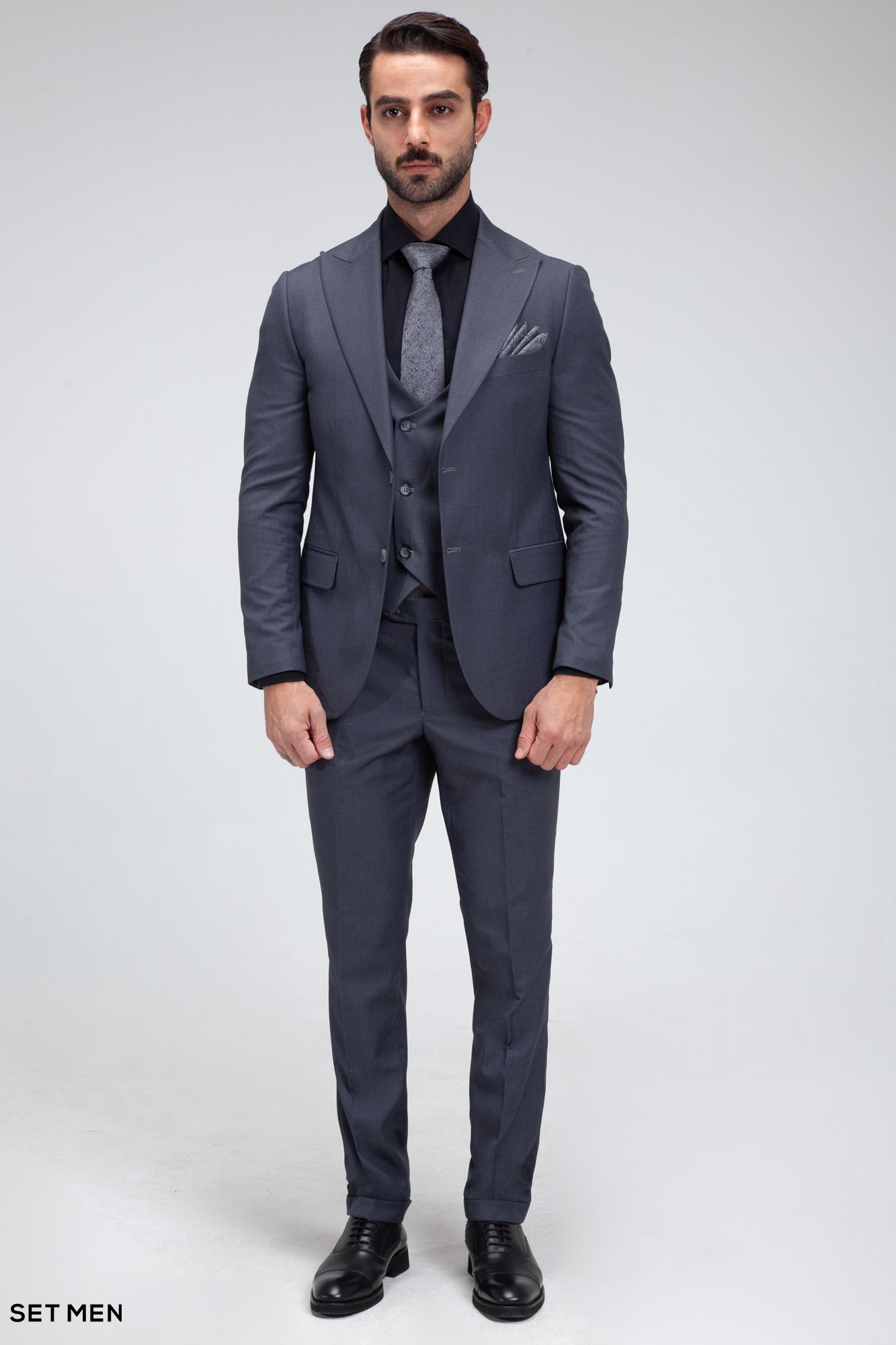 کت و شلوار مردانه سه تکه یقه بلیزر دودکمه دوچاک