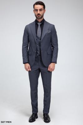 کت و شلوار مردانه سه تکه یقه بلیزر دودکمه دوچاک
