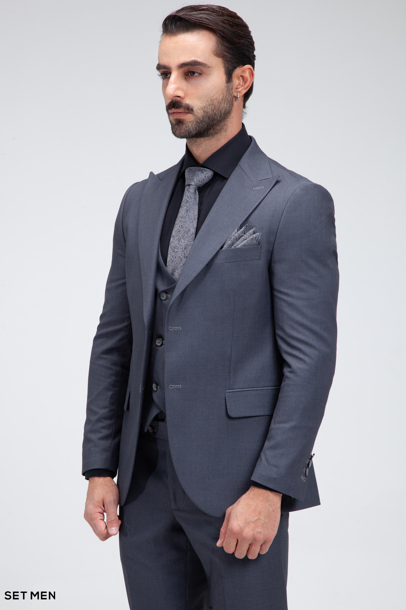 کت و شلوار مردانه سه تکه یقه بلیزر دودکمه دوچاک