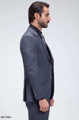 کت و شلوار مردانه سه تکه یقه بلیزر دودکمه دوچاک