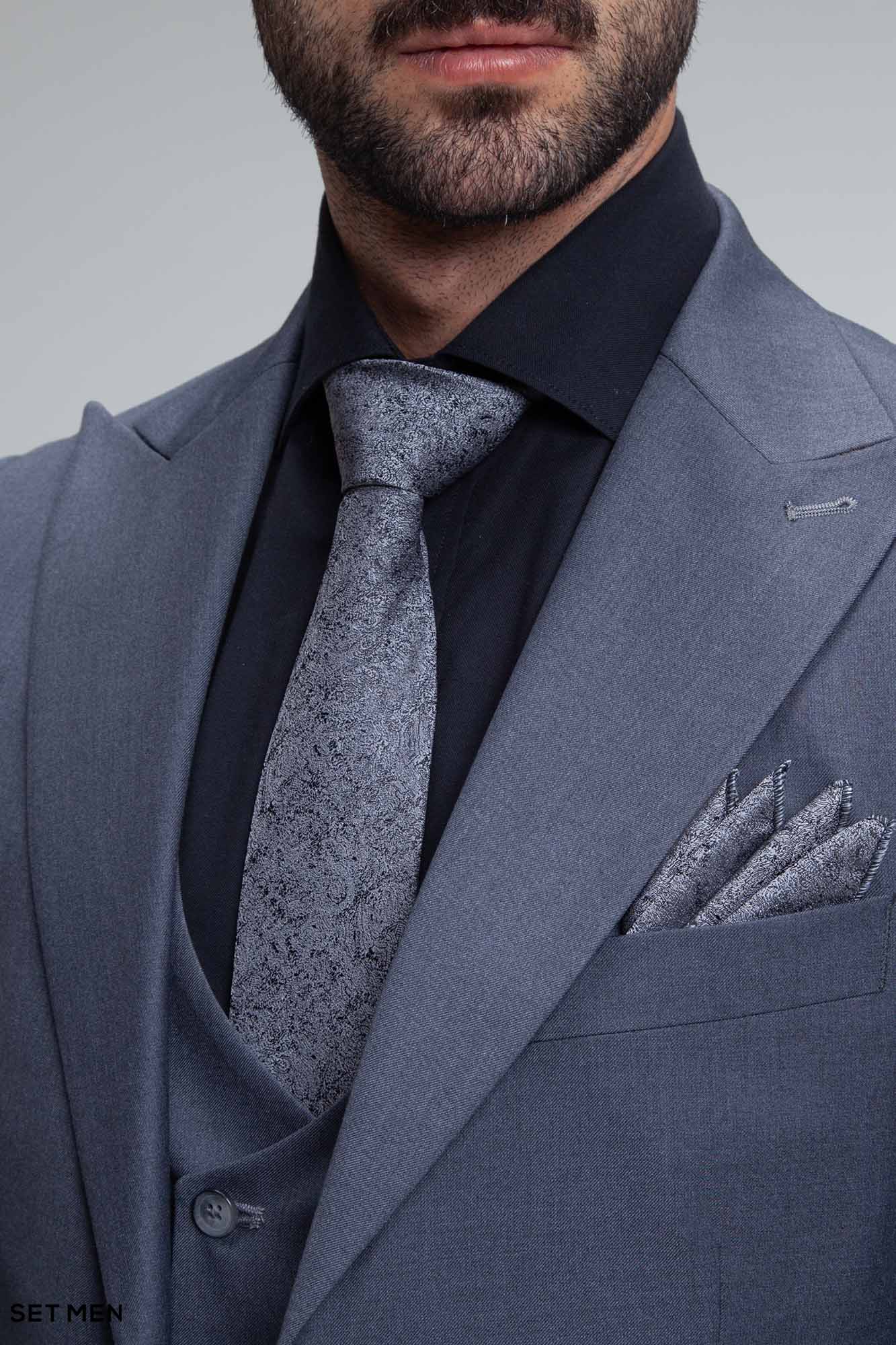 کت و شلوار مردانه سه تکه یقه بلیزر دودکمه دوچاک