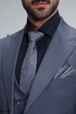 کت و شلوار مردانه سه تکه یقه بلیزر دودکمه دوچاک