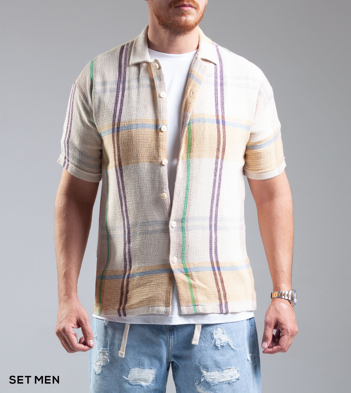 پیراهن مردانه آستین کوتاه کنفی