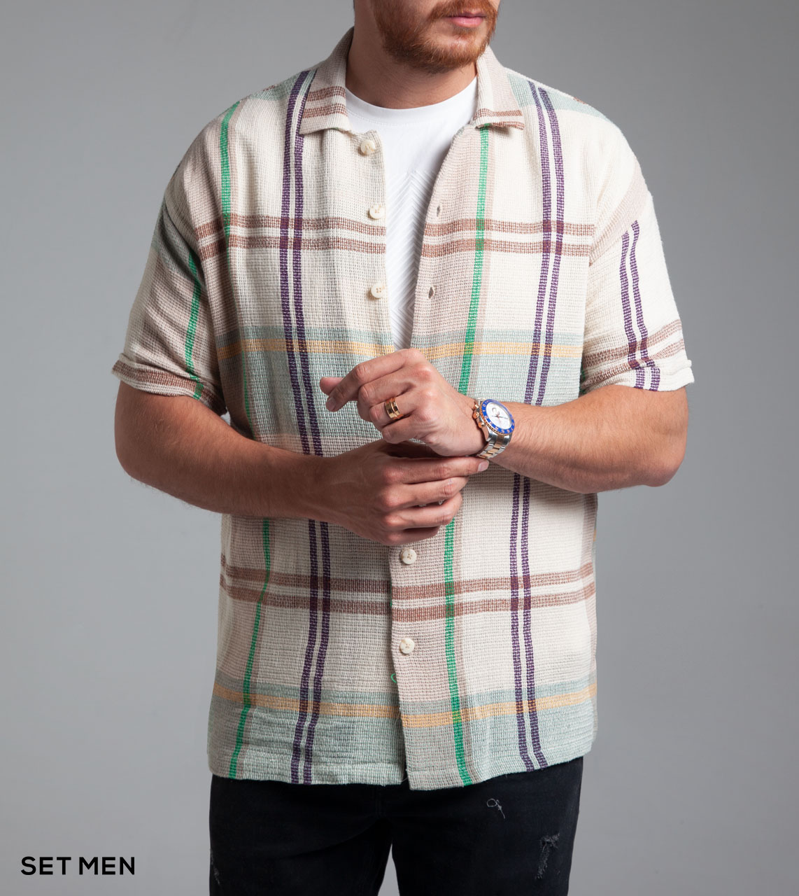 پیراهن مردانه آستین کوتاه کنفی