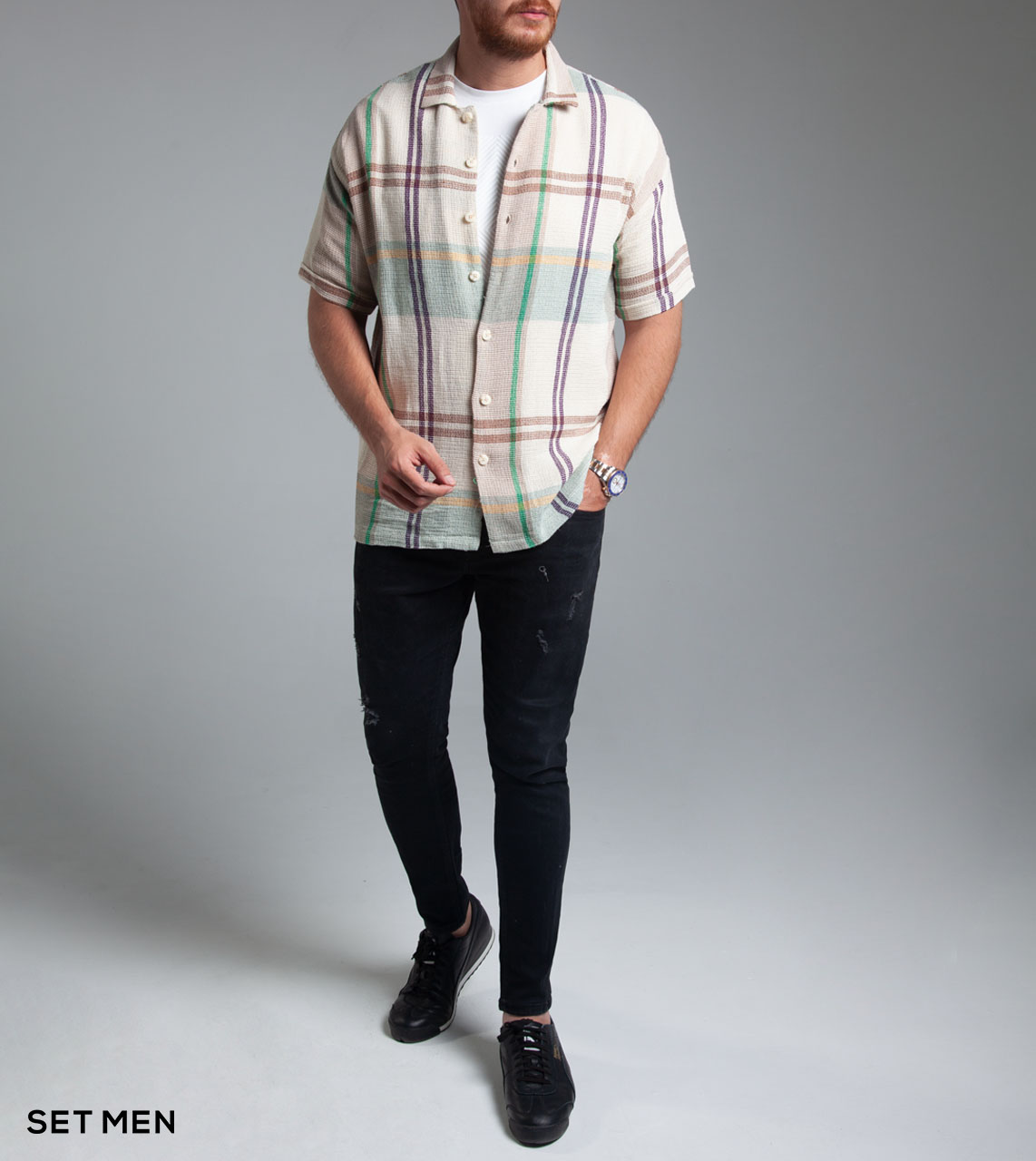 پیراهن مردانه آستین کوتاه کنفی