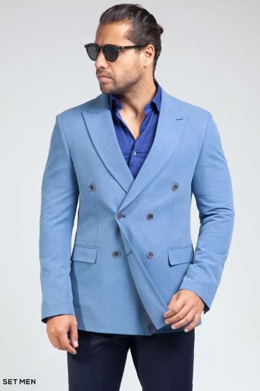 کت تک مردانه دبل برست یقه بلیزر دو چاک شش دکمه