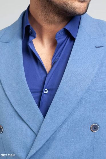 کت تک مردانه دبل برست یقه بلیزر دو چاک شش دکمه