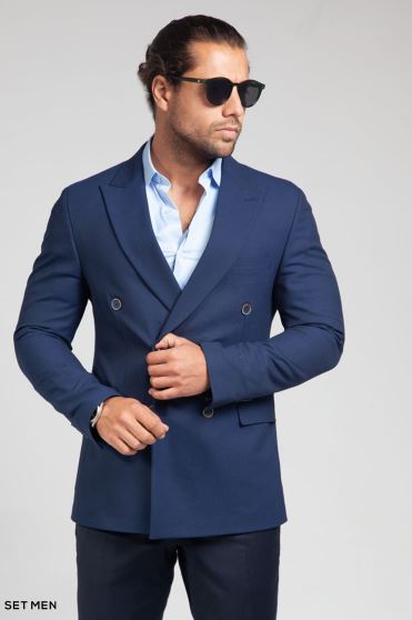 کت تک مردانه دبل برست یقه بلیزر دو چاک شش دکمه