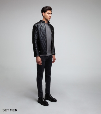 کاپشن چرم لوزی جیب زیپ دار