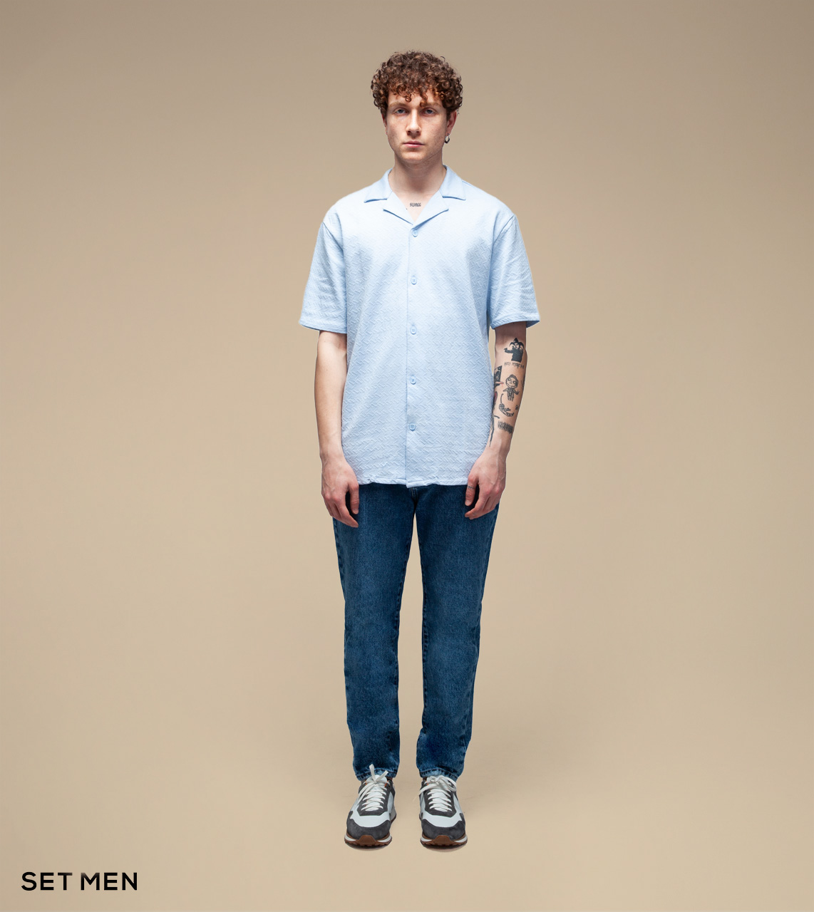 پیراهن بافت ریزآستین کوتاه یقه انگلیسی