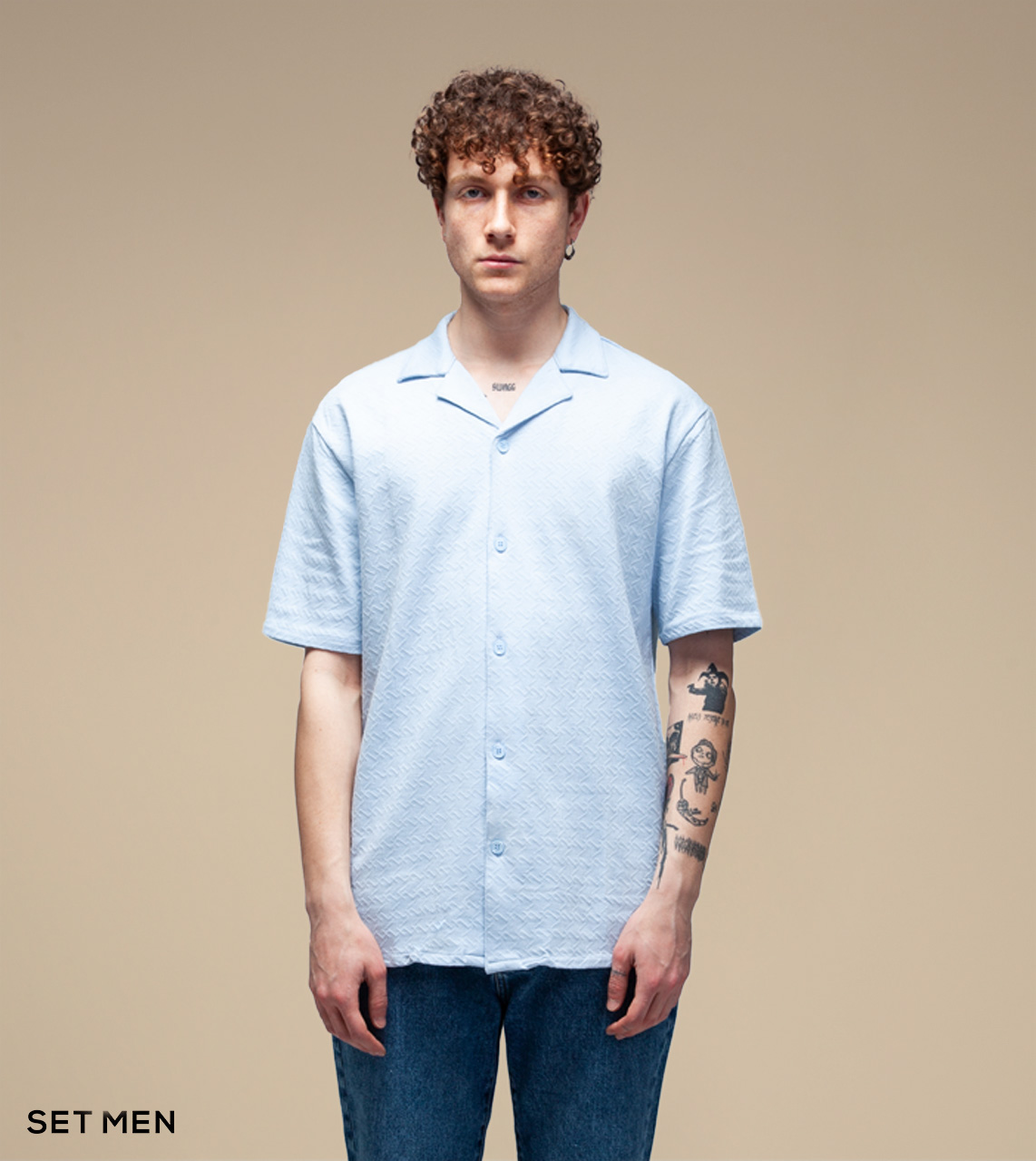 پیراهن بافت ریزآستین کوتاه یقه انگلیسی