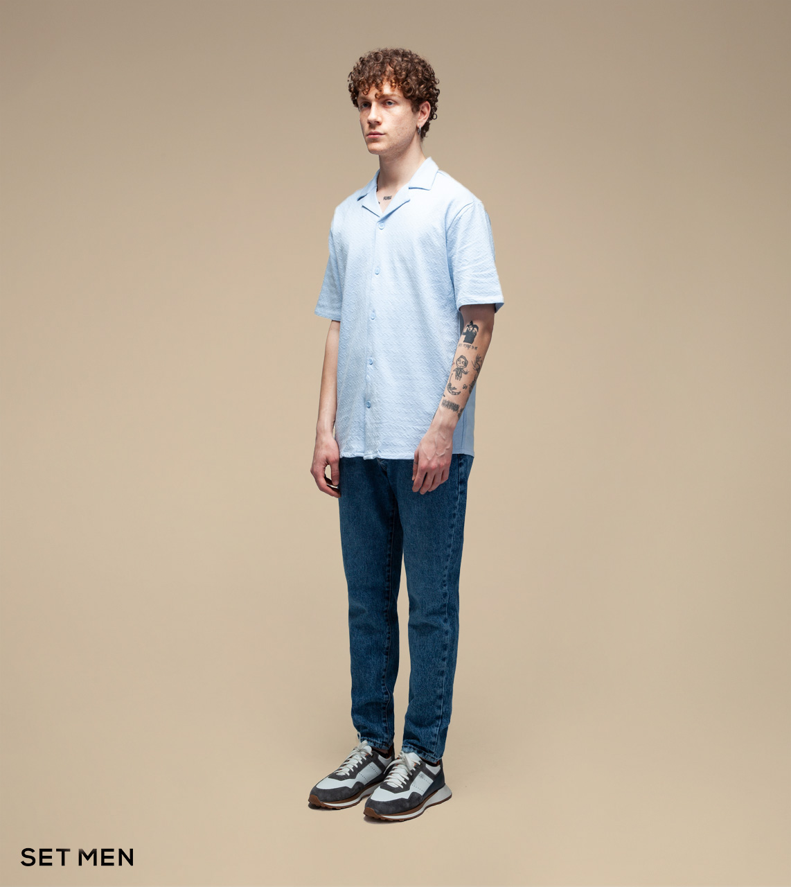 پیراهن بافت ریزآستین کوتاه یقه انگلیسی