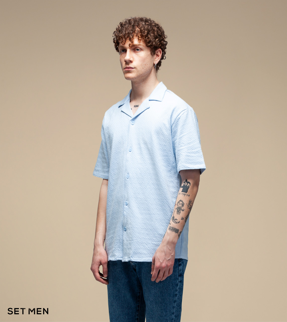 پیراهن بافت ریزآستین کوتاه یقه انگلیسی