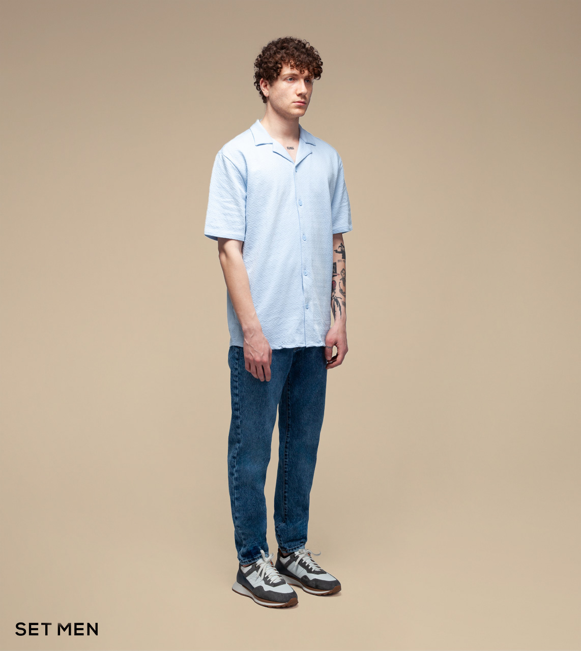 پیراهن بافت ریزآستین کوتاه یقه انگلیسی