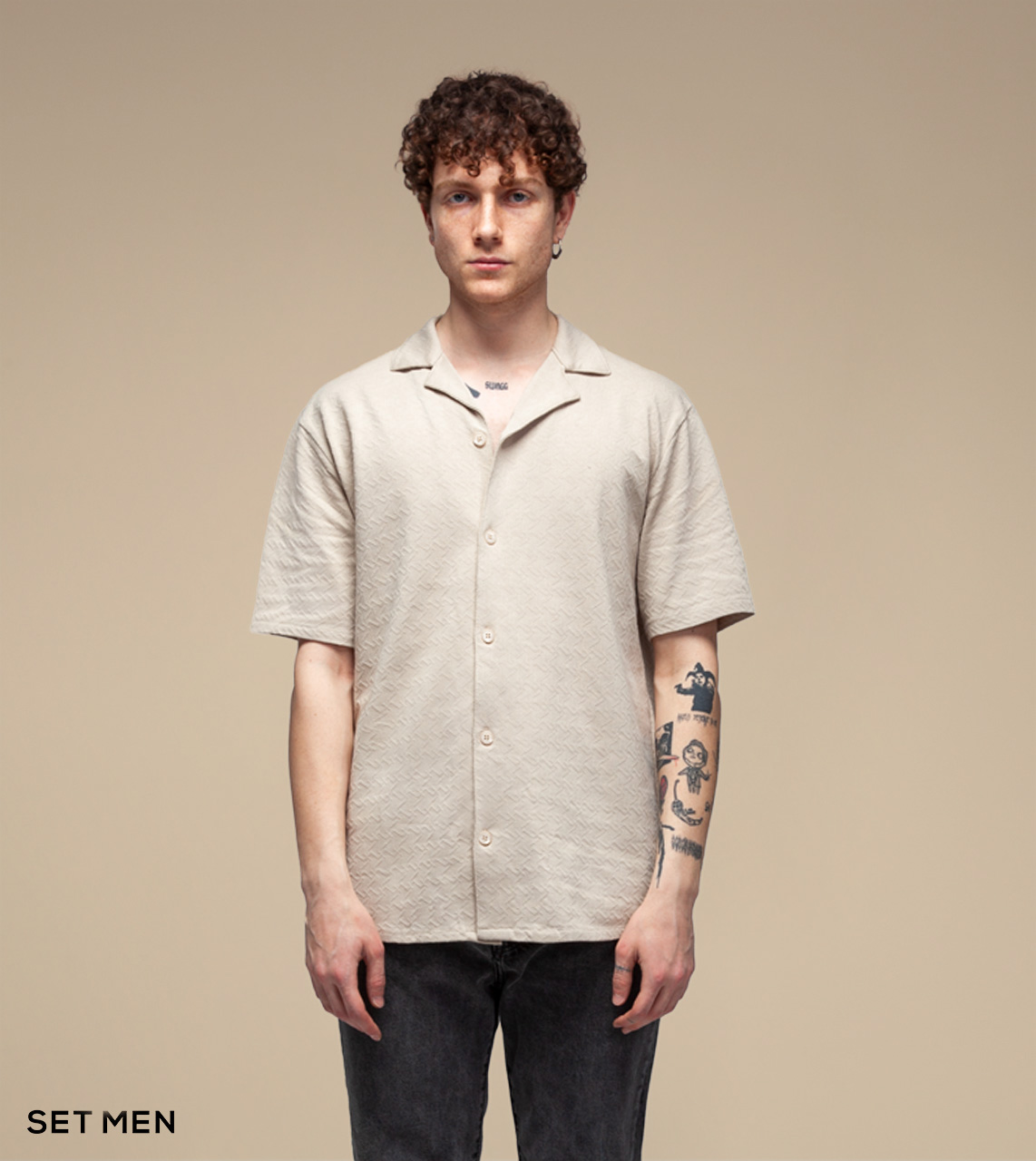 پیراهن بافت ریزآستین کوتاه یقه انگلیسی