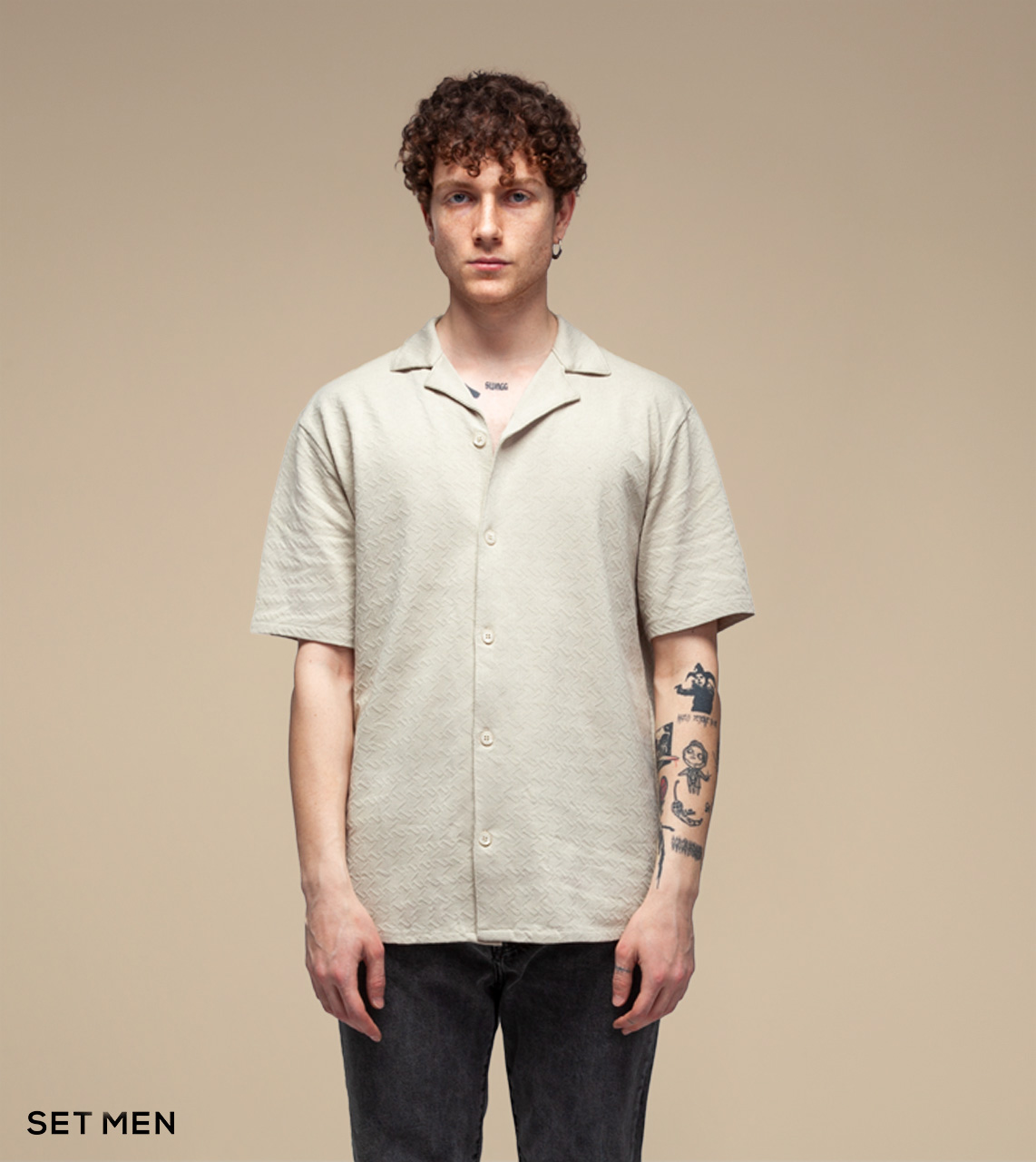 پیراهن بافت ریزآستین کوتاه یقه انگلیسی