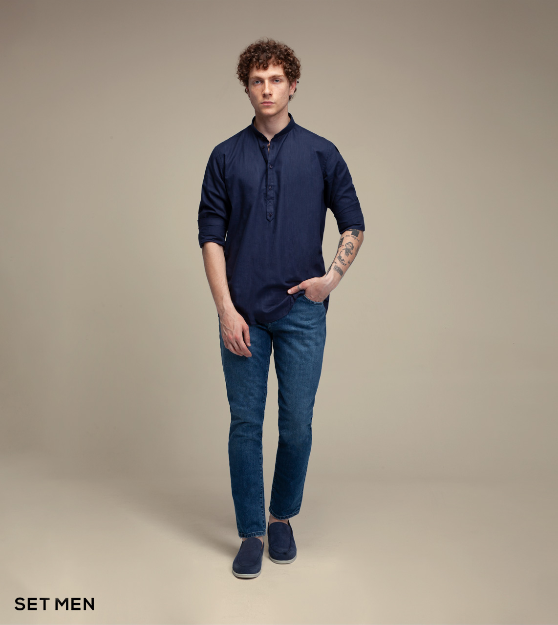 پیراهن لینن یقه فرنچ 