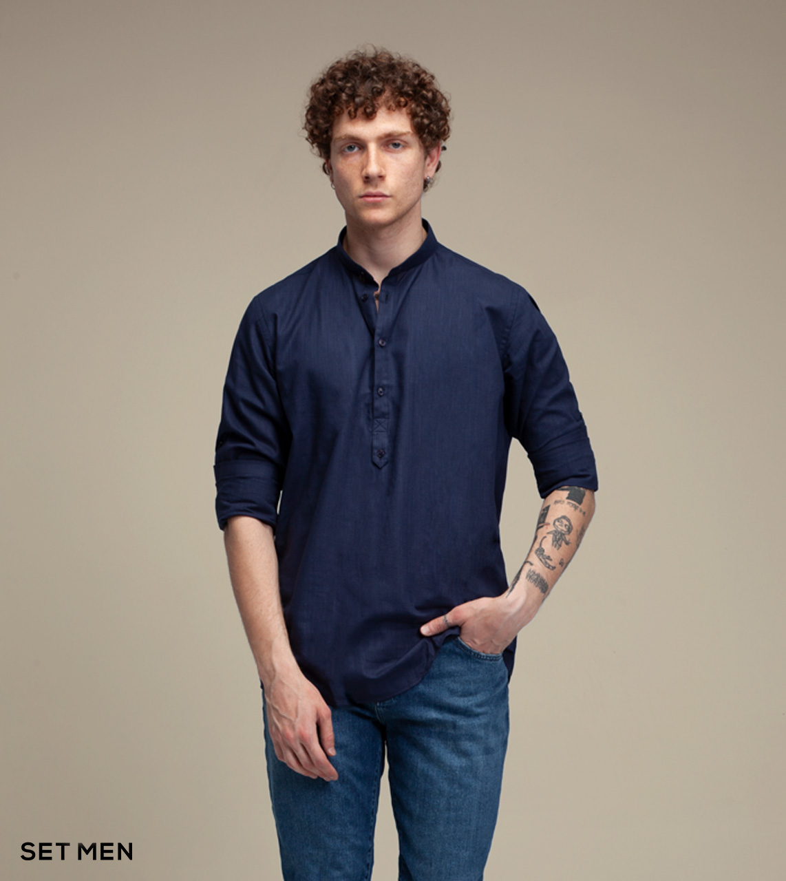 پیراهن لینن یقه فرنچ 