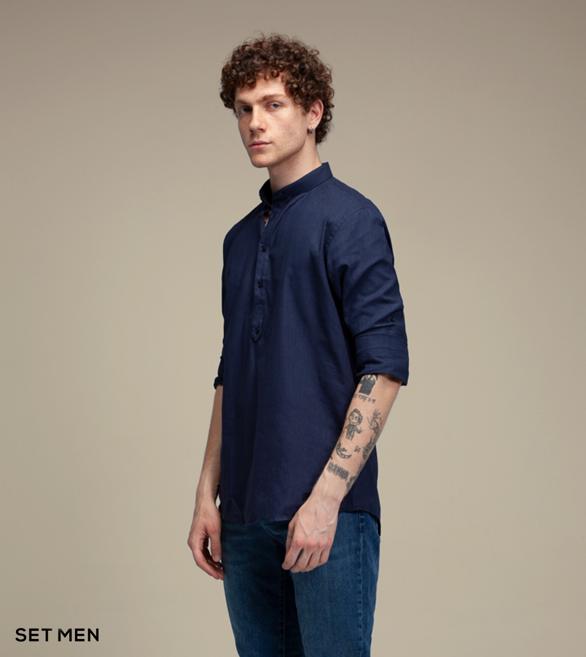 پیراهن لینن یقه فرنچ 