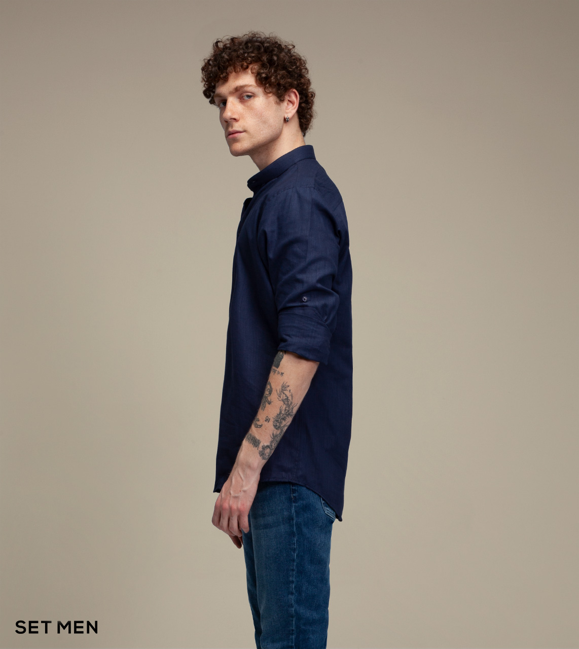 پیراهن لینن یقه فرنچ 