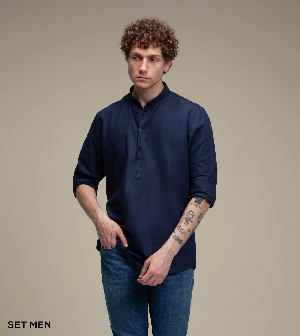 پیراهن لینن یقه فرنچ 