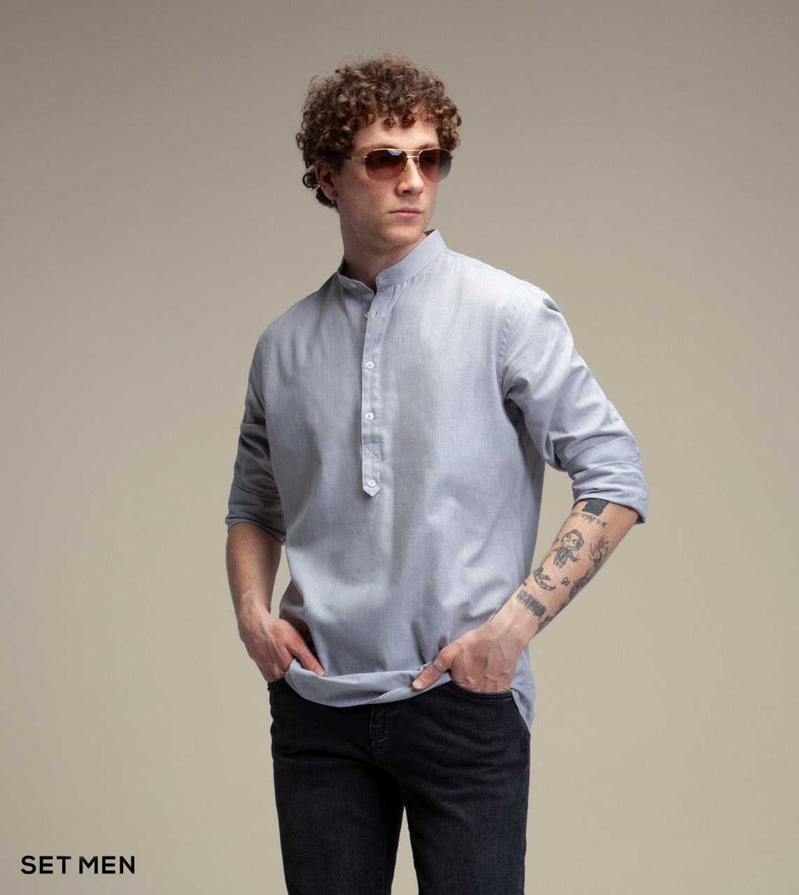 پیراهن لینن یقه فرنچ 