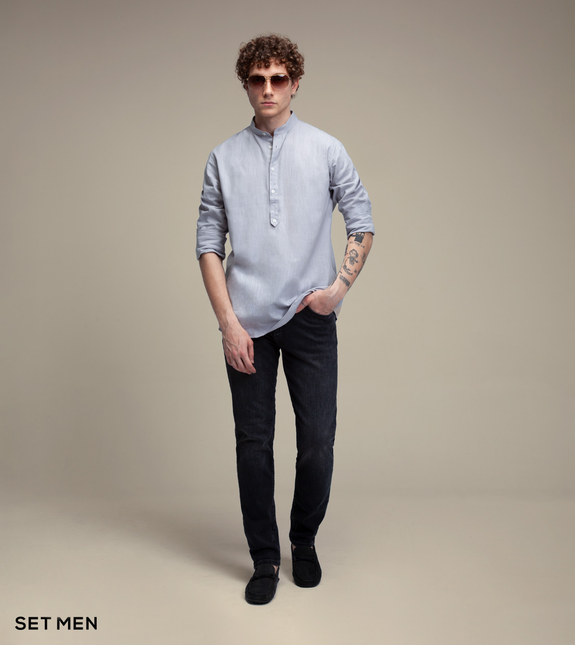 پیراهن لینن یقه فرنچ 