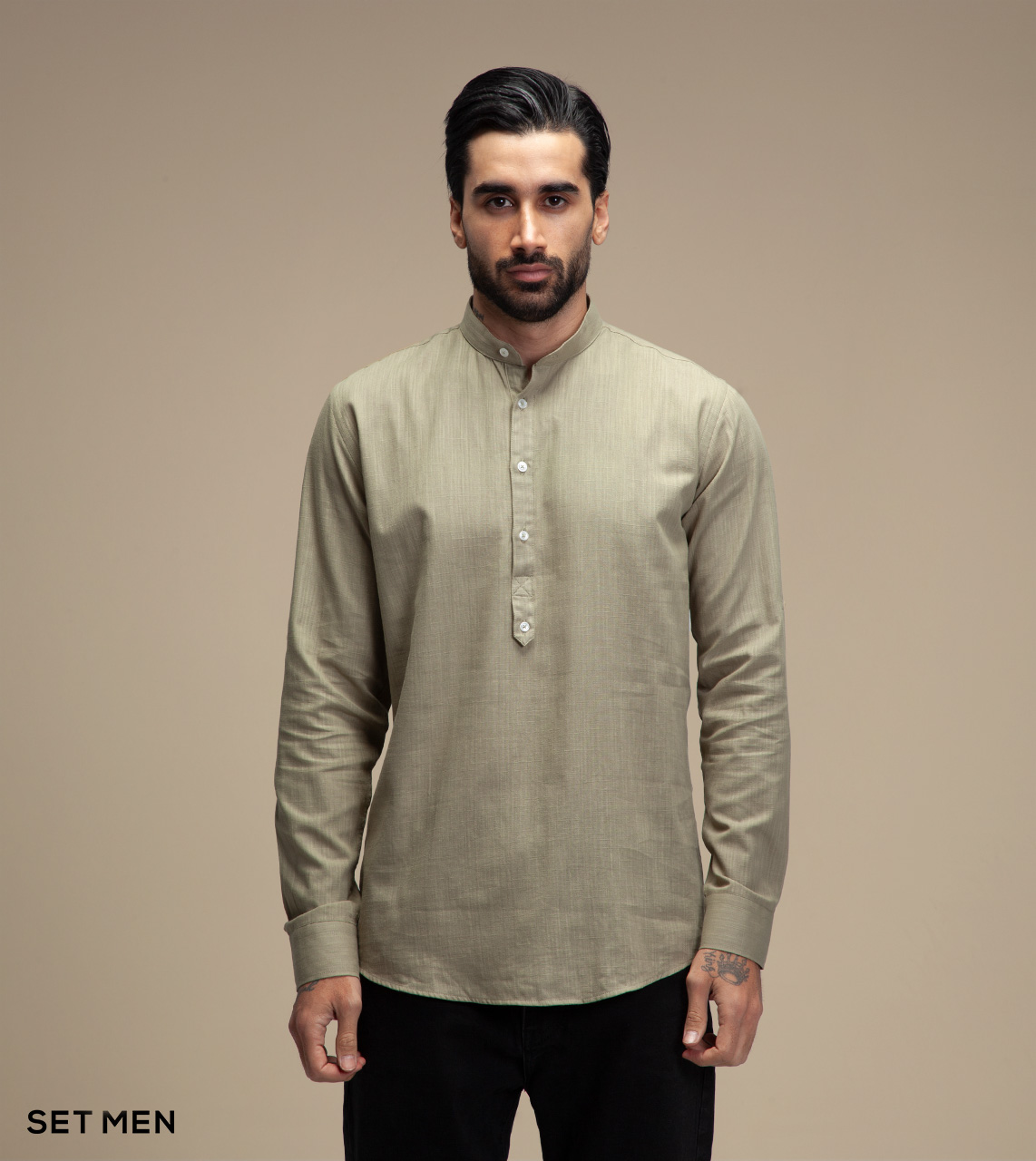 پیراهن لینن یقه فرنچ 